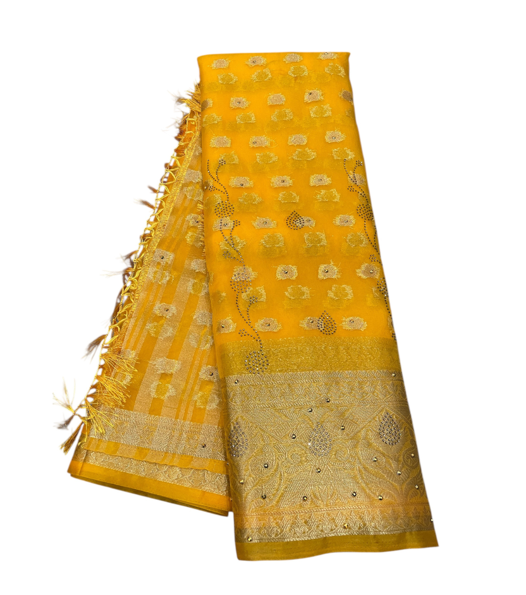 1 (1) Trending Yellow Organza Semi Transparent Saree