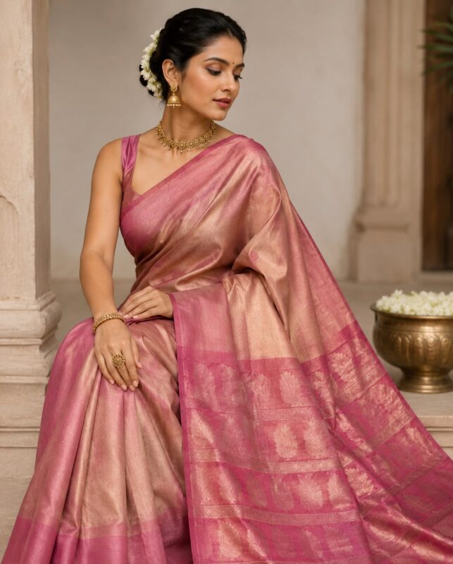 Rose Pink Jotika Tissue Silk Saree