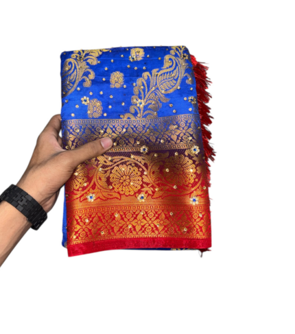 Best Rainbow Banarsi Silk Stone Work Saree