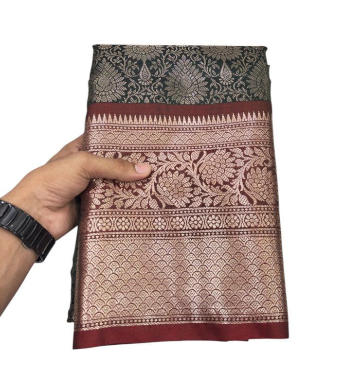 Best Bottle Green Banarsi silk saree 