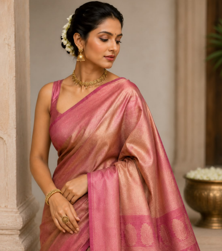 Rose Pink Jotika Tissue Silk Saree