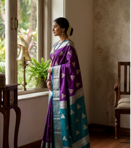 Luxury Triangle Buta Banarasi Soft Silk Saree