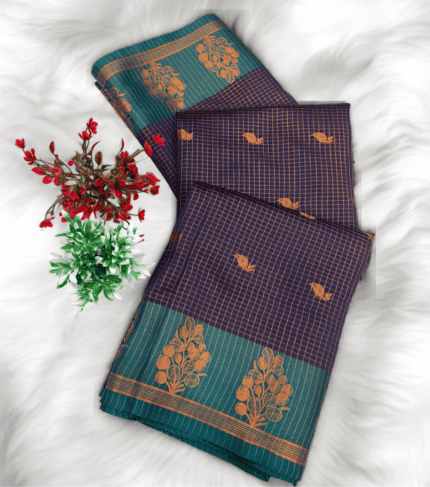 Best Navy blue Karishma Saree with Small Check