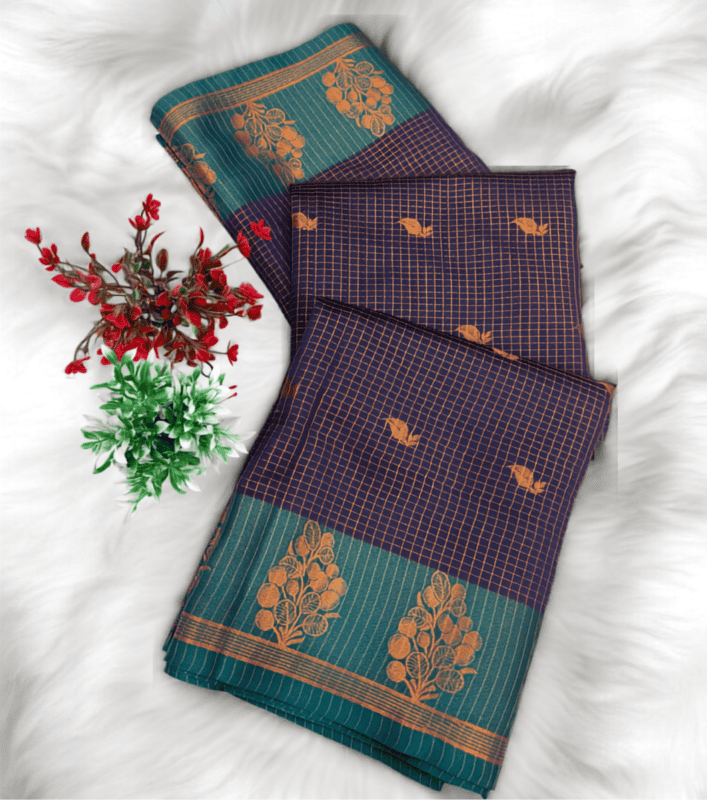 Best Navy blue Karishma Saree with Small Check
