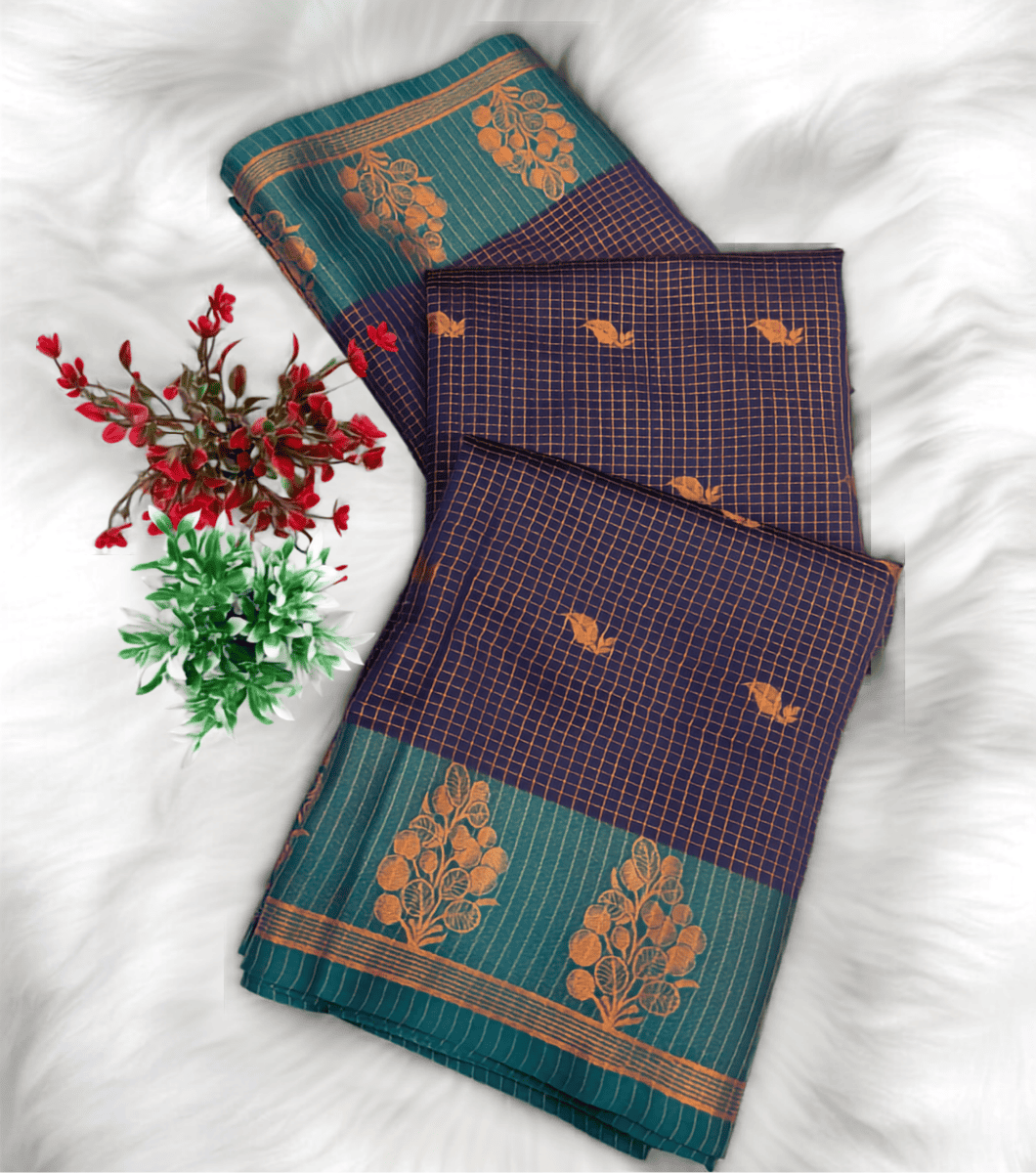 navy blue Best Navy blue Karishma Saree with Small Check