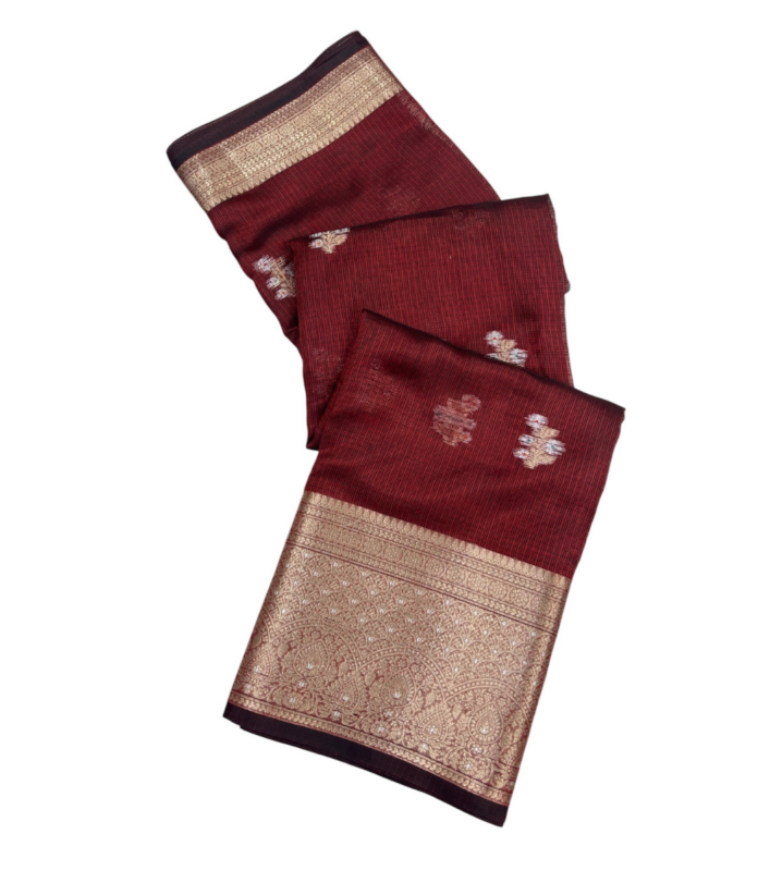 Exclusive Maroon Kota Doria Silk Saree