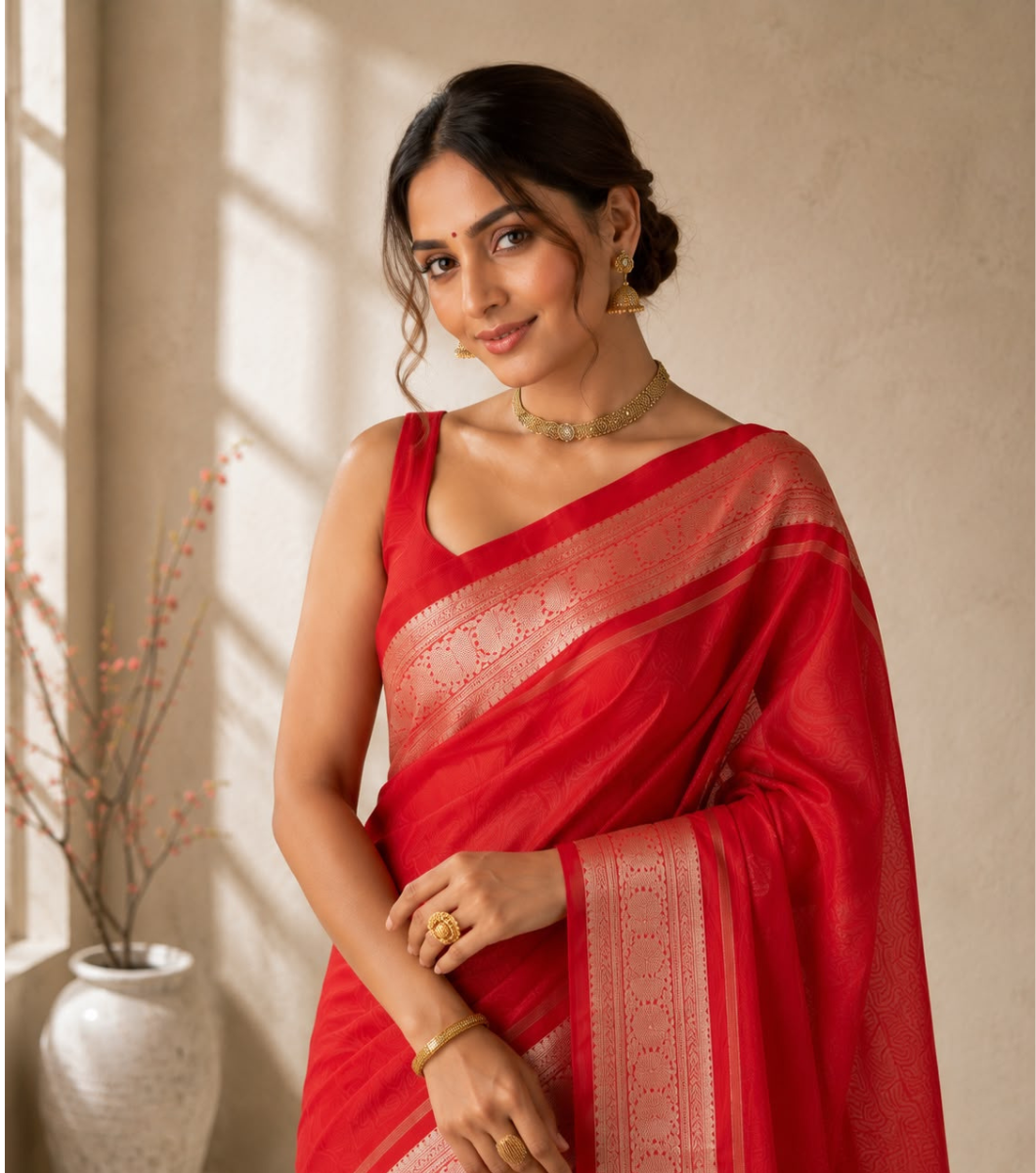 red tissue Best Red Banarsi Tissu Premium Saree